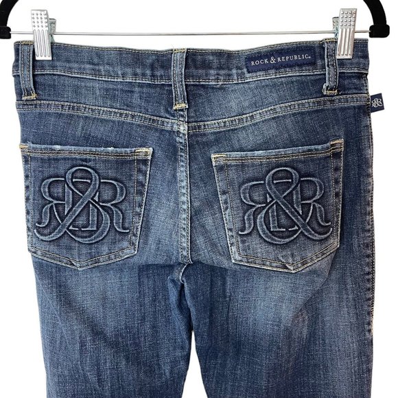 Rock and Republic Berlin Dark Wash Denim Skinny Mid-Rise Jeans Stretch Womens 8M - Picture 9 of 12